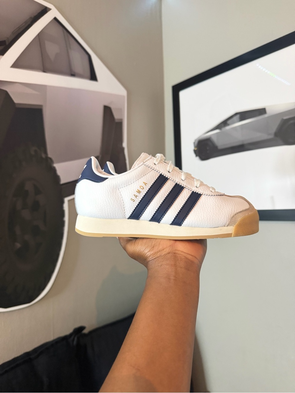 adidas White Leather Sneakers with Navy Stripes